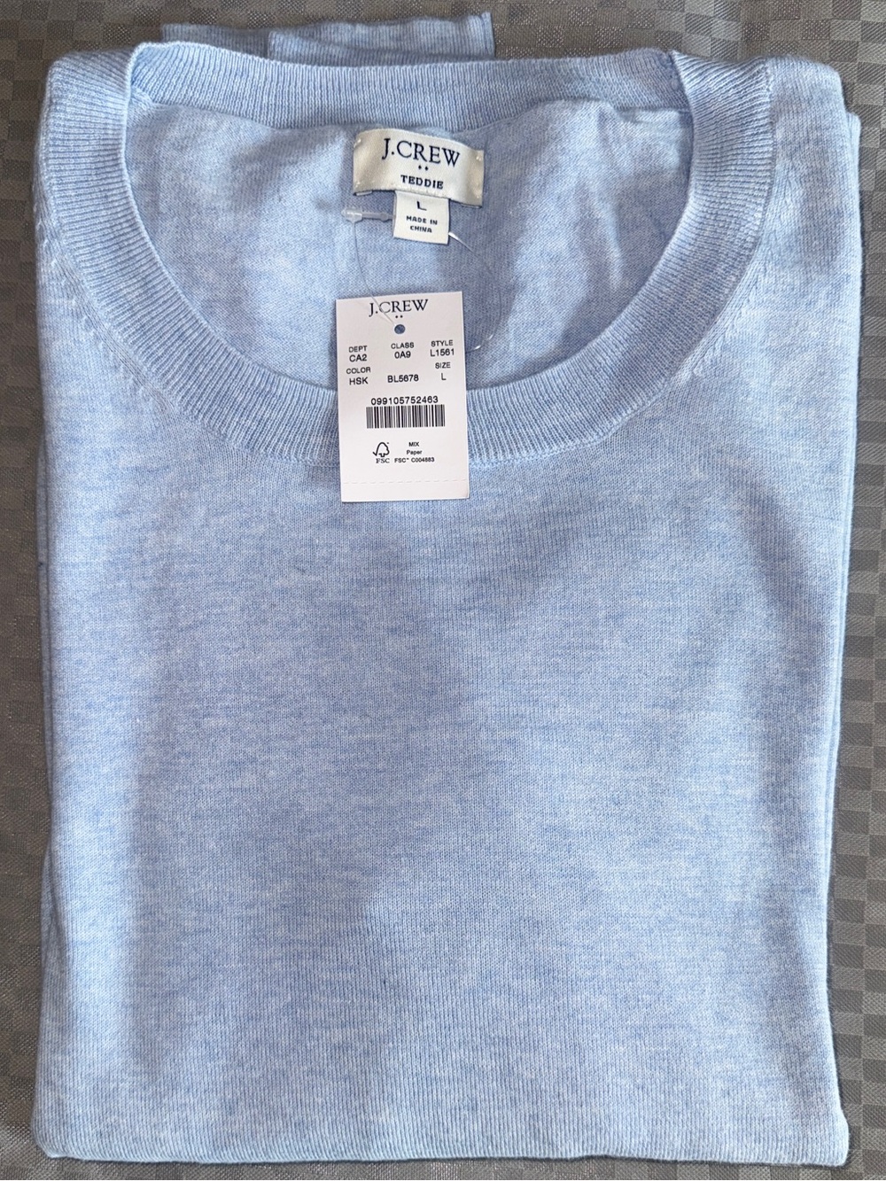 J. Crew Light Blue Teddie Crewneck Lightweight Sweater